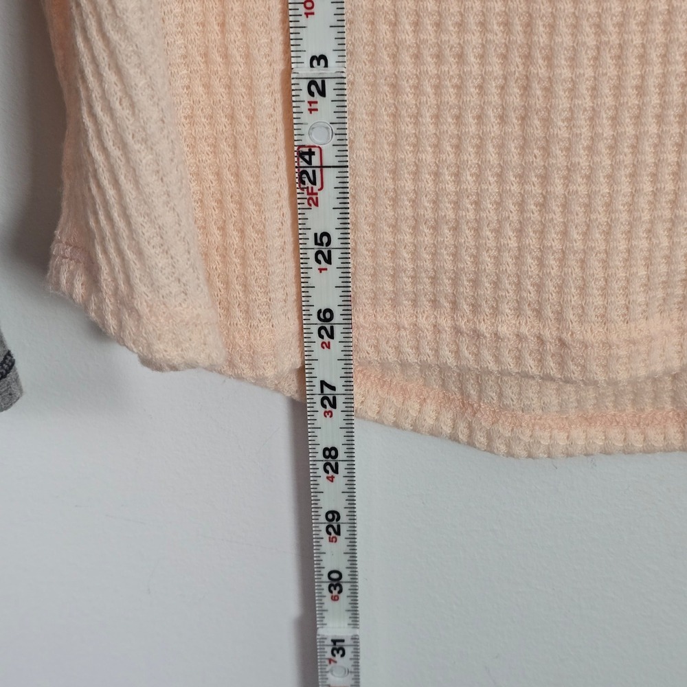 BIBI Waffle Knit Top Women XL Peach Colorblock Thermal PastelStreetwear Gorpcore - Picture 8 of 11